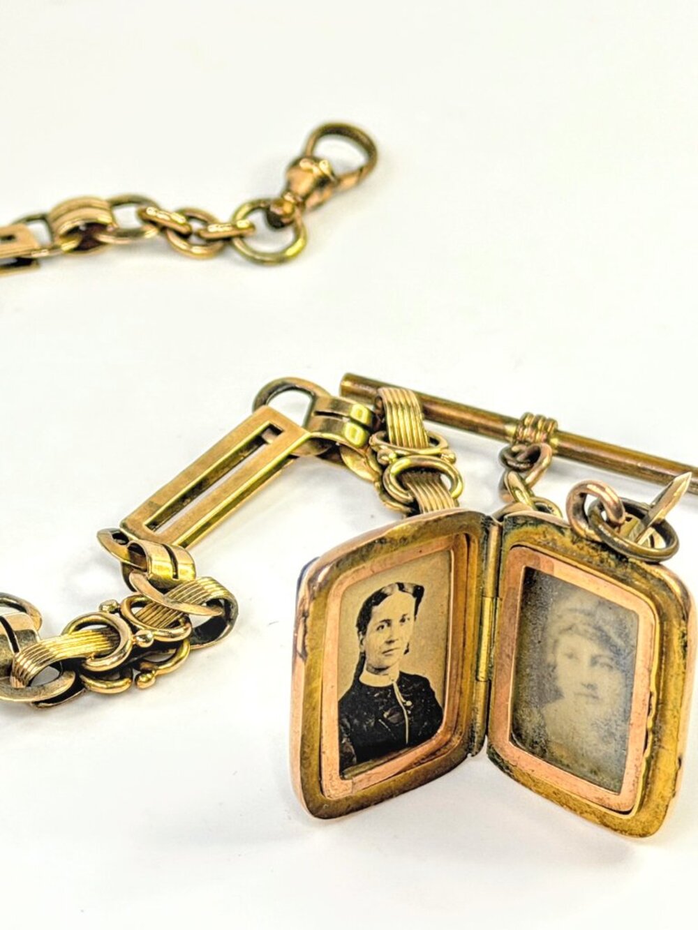 Antique 14K & Gold Filled Victorian Mourning Pocket Watch Chain Locket Fob SS336